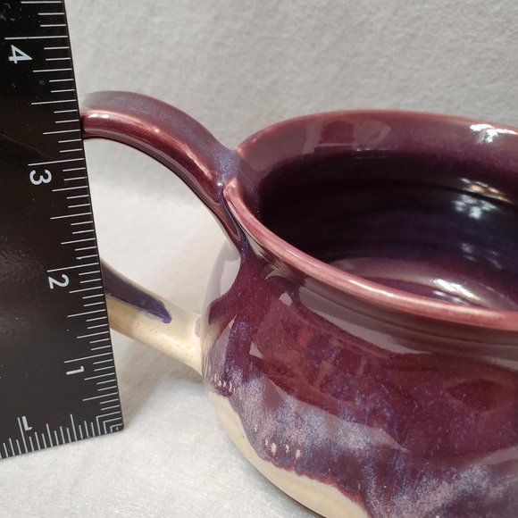 Hand Crafted Studio Pottery Soup Mug, Signed Large Coffee Cup, Purple Drip Glaze - Picture 11 of 13